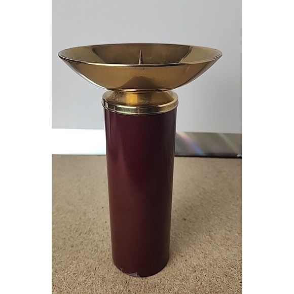 Vintage Ethan Allen Home Collection Accent Brass Burgundy Candle Holder - Picture 2 of 6